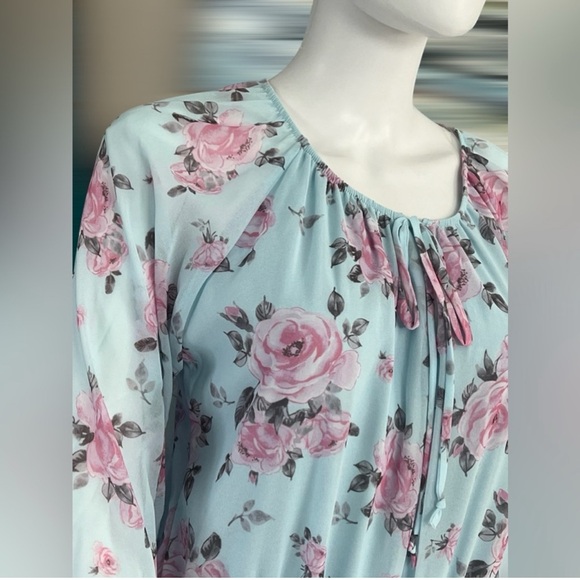 PEACH LOVE CALIFORNIA floral print bodysuit sheer bell sleeve size Large - Picture 11 of 16